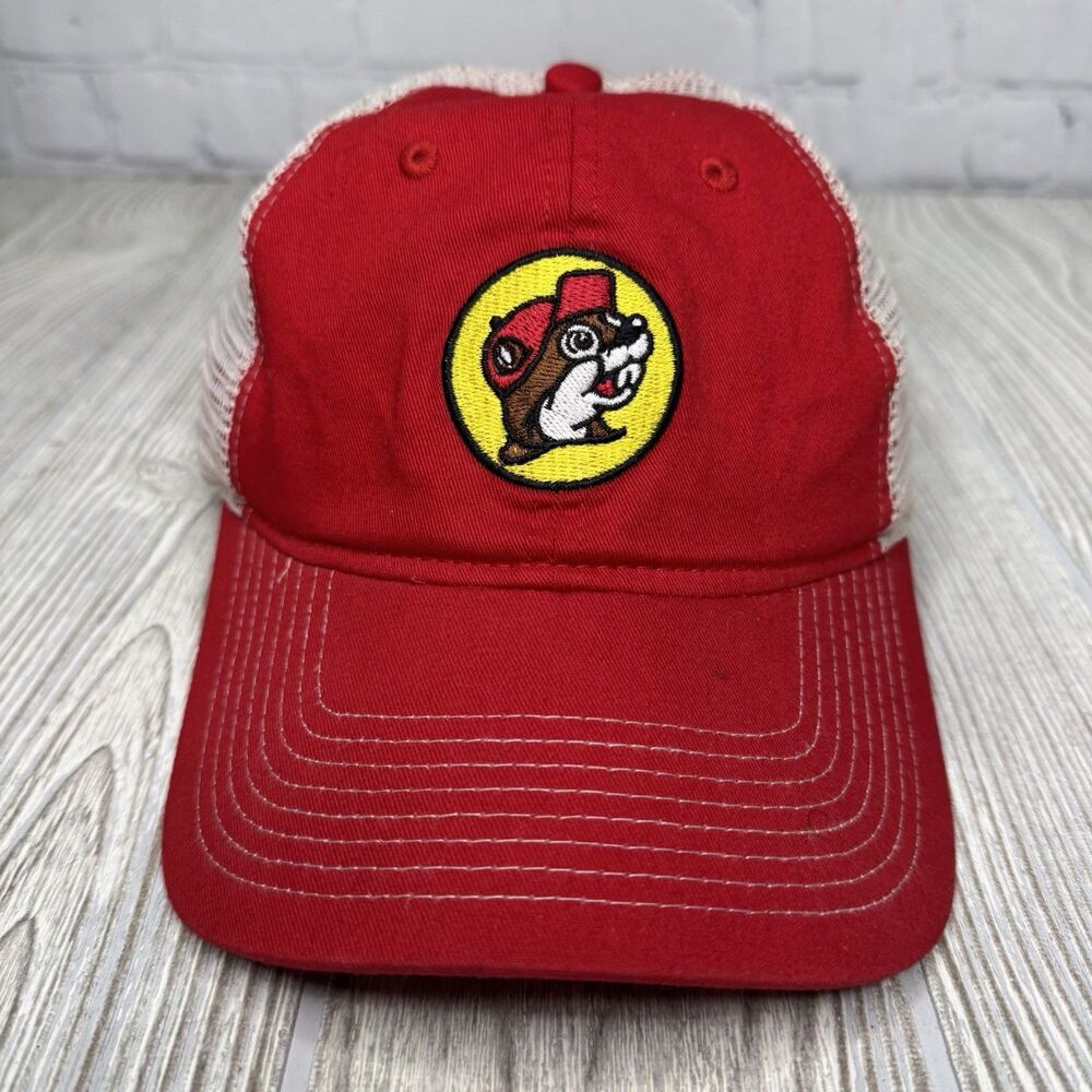 Buc-ees Mesh Trucker Hat One Size Snapback Red White Logo Road Trip Workwear